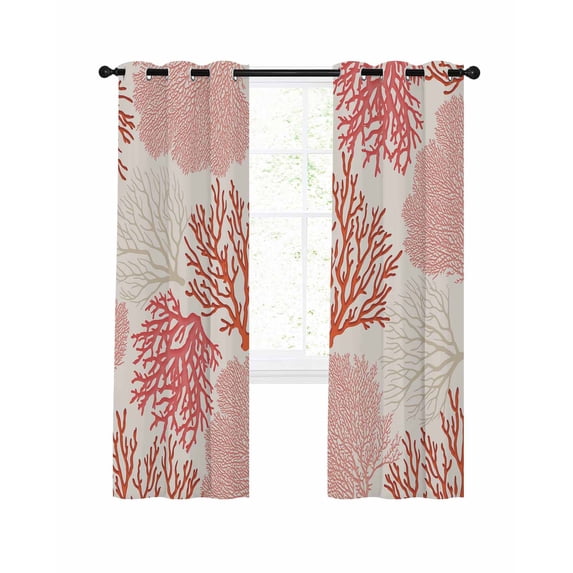 Red Orange Coastal Coral Blackout Curtains 39 Inches Length, Nautical Ocean Beach Marine Window Treatment Thermal Insulated Drapes for Bedroom Living Room 2 Panels 55x39 Inches