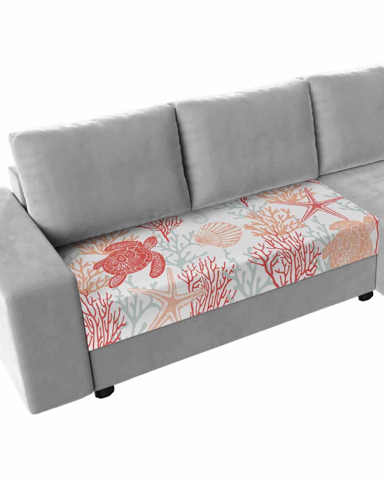 Red Orange Coastal Couch Cushion Covers Stretch, Washable Sofa Seat Covers Individual Seat Cushion Sofa Slipcovers Sea Turtle Nautical Coral Summer Beach Couch Cover Furniture Protector M-1PCS