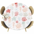thumbnail image 1 of Red Orange Coastal Round Tablecloth 36-44 Inch Round Fitted Table Cloth with Elastic Edge, Nautical Summer Beach Coral Sea Turtle Waterproof Table Cover Protector for Outdoor Picnic Party Dining, 1 of 6