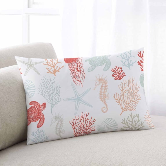 Red Orange Coastal Throw Pillow Covers, Nautical Summer Beach Coral Sea Turtle Soft Breathable Pillow Cases with Invisible Zipper for Sleeping, Small Pillowcases for Couch Bed Sofa Chair 16x24 Inches
