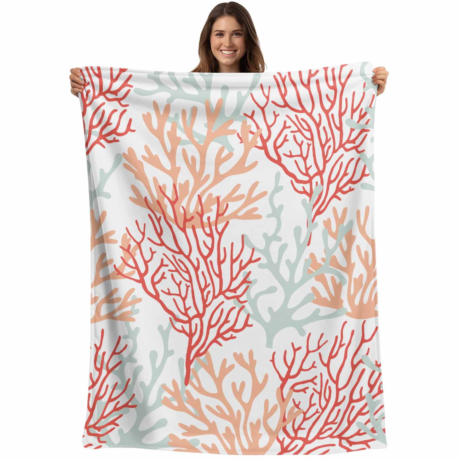 Red Orange Coral Pattern Throw Blankets Tropical Ocean Summer Soft red-orange-coral-pattern-throw-blankets-tropical-ocean-summer-soft