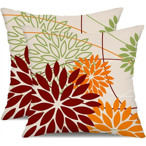 Red Orange Fall Pillow Cover 20X20 Inch Set of 2 Outdoor Waterproof Floral Orange Decorative Pillowcase Decor for Couch Patio Funiture Garden Print Polyester Cushion Cover 01N