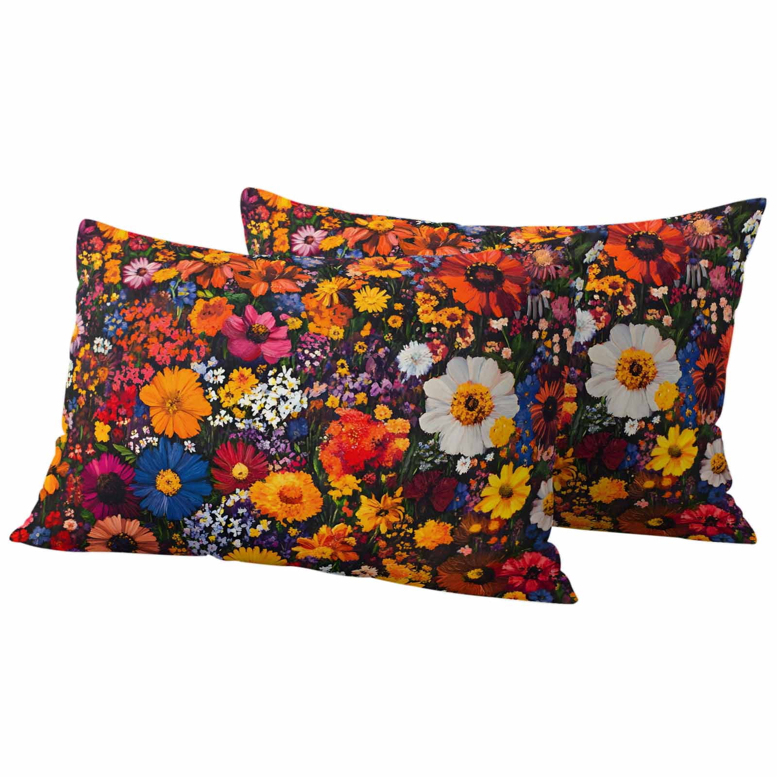 Red Orange Floral Pillow Covers 2 Pack Spring Flower Green Leaf Plant Farm Watercolor Pillowcase Waterproof Outdoor Throw Pillow Cover for Patio Balcony Rectangular Cushion 20”x12”