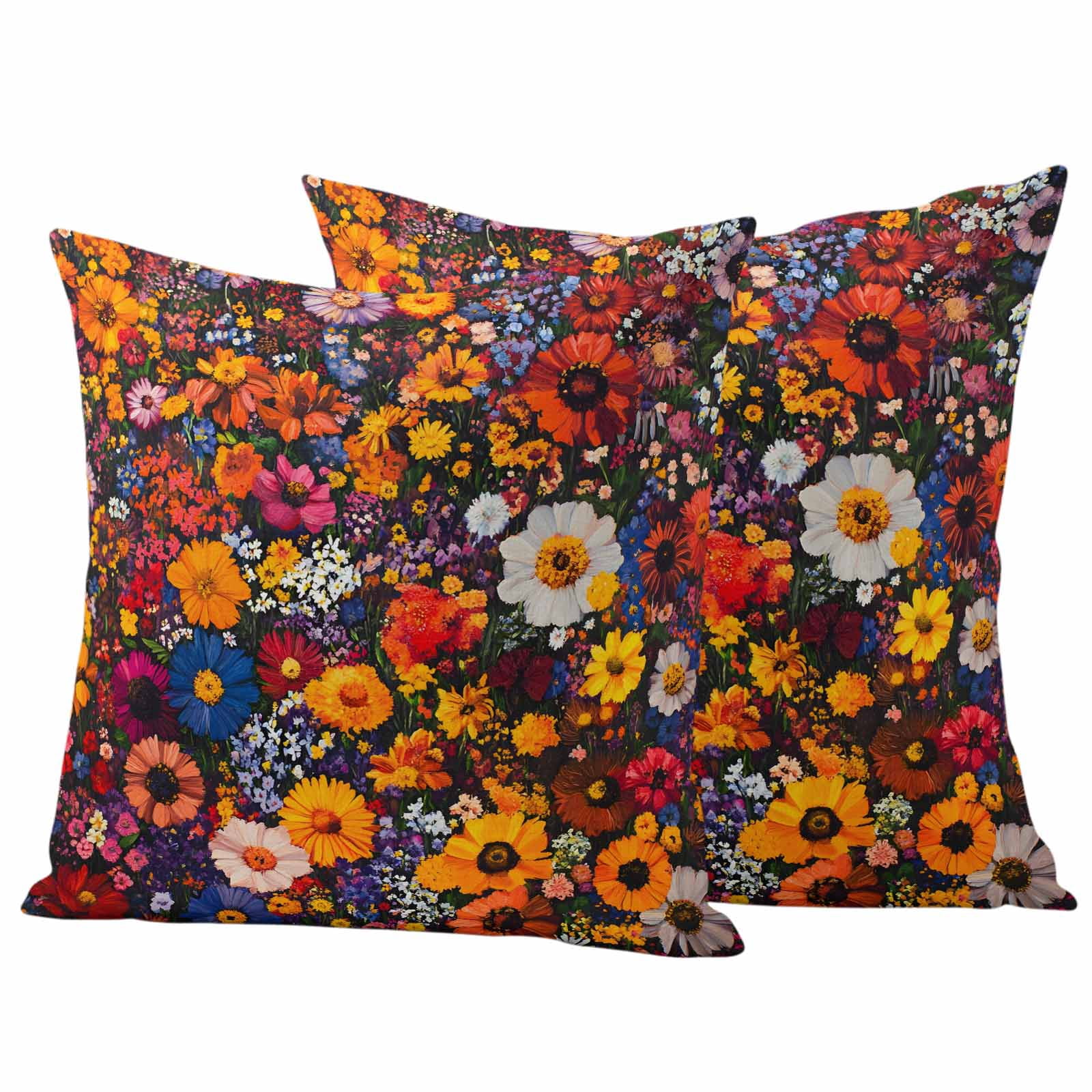 Red Orange Floral Pillow Covers 2 Pack Spring Flower Green Leaf Plant Farm Watercolor Pillowcase Waterproof Outdoor Throw Pillow Cover for Patio Garden Square Cushion 18”x18”