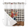 thumbnail image 1 of Red Orange Flower No Hooks Shower Curtain with Snap-in Liner Independence Day U.S. Flag Freedom Plaid Shower Curtains for Bathroom, Waterproof, Easy Install, Washable 72"x78", 1 of 9