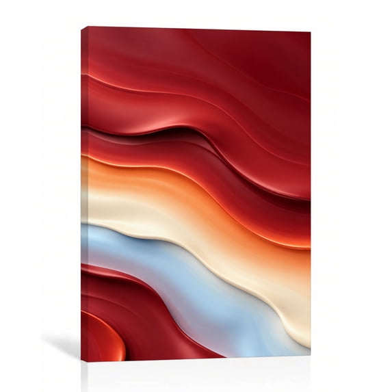 Red Orange Fluid Abstract Wall Art Large Modern Canvas Print Cream ...