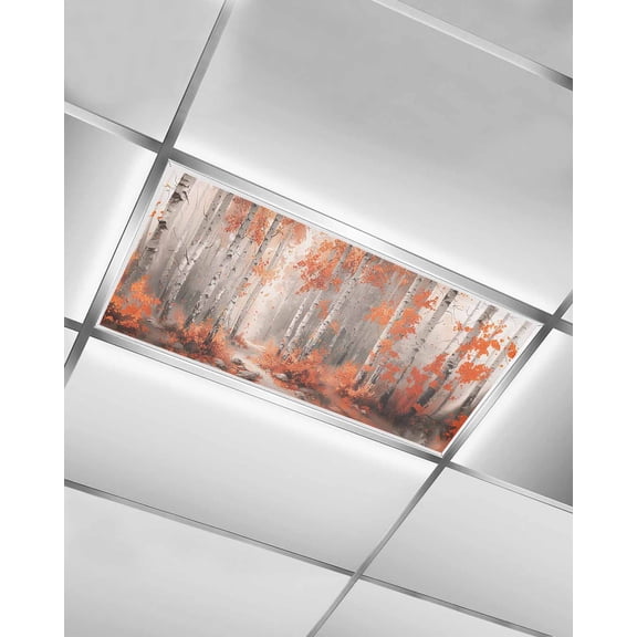 Red Orange Fluorescent Light Covers for Ceiling Lights 4x2 feet, 1 Pack Magnetic Light Filters for Classroom, Modern Oil Painting Art Forest Fluorescent Light Shade Panel for Office School Drop Home