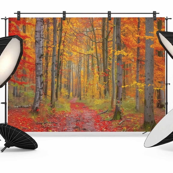 Red Orange Forest Fall Backdrop for Photoshoot,Photography Photo Studio Background Wall Backdrop,Thanksgiving Tree Maple Leaf Back Drop Banner Panel for Portraits Wedding Party Live Streaming 12x8Ft