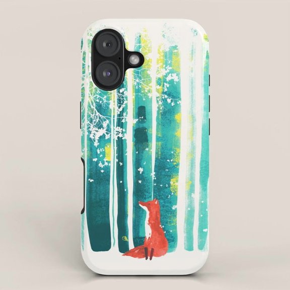 Red-Orange Fox in Teal Forest Tough Phone Case for Apple iPhone Series, Polycarbonate Shell with TPU Liner