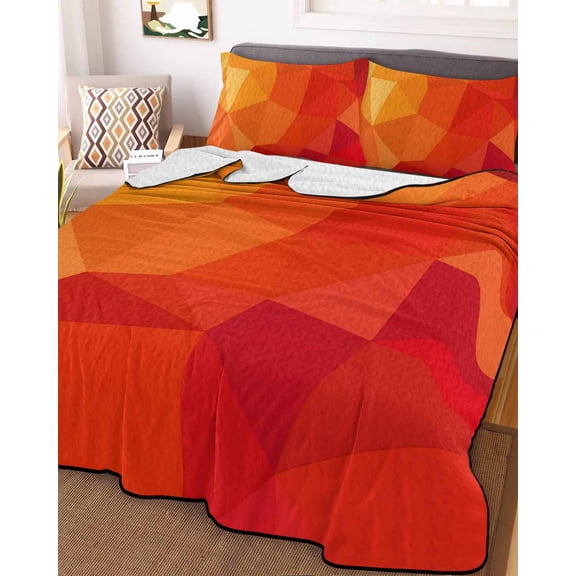 Red Orange Full Size Down Alternative Comforter, Lightweight Comforter Quilt Bedding Set with Pillow Shams Modern Abstract Ombre Geometric Aesthetic All Seasons Bed Comforter Duvet Insert 78"x90"