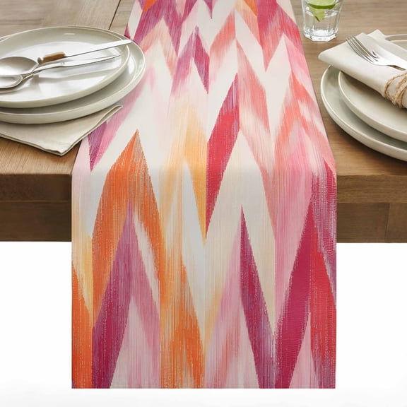 Red Orange Geometric Table Runner 13x120 inch Abstract Art Color Block Gradient Cotton Linen Dining Table Runner Ideal for Dresser Kitchen Coffee Tables - Machine Washable