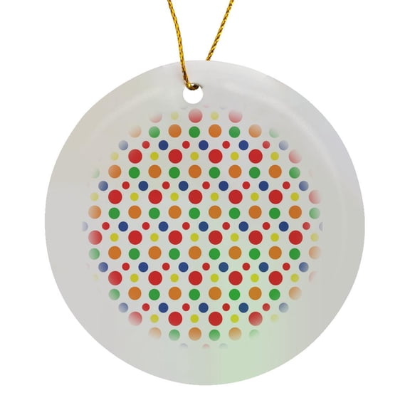 3drose, Red, Orange, Green, Blue, and Yellow Different Sized Polka Dots, Circle Porcelain Ornament