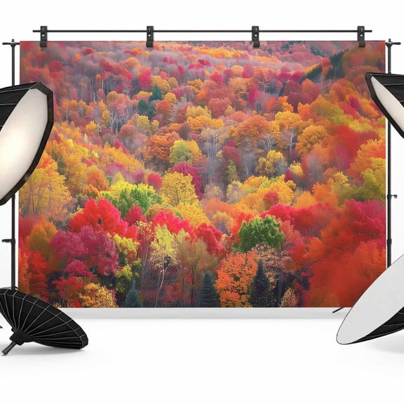 Red Orange Green Forest Backdrop for Photoshoot,Photography Photo Studio Background Wall Backdrop,Fall Botanical Tree Maple Leaf Back Drop Banner Panel for Portraits Wedding Live Streaming 7x5Ft