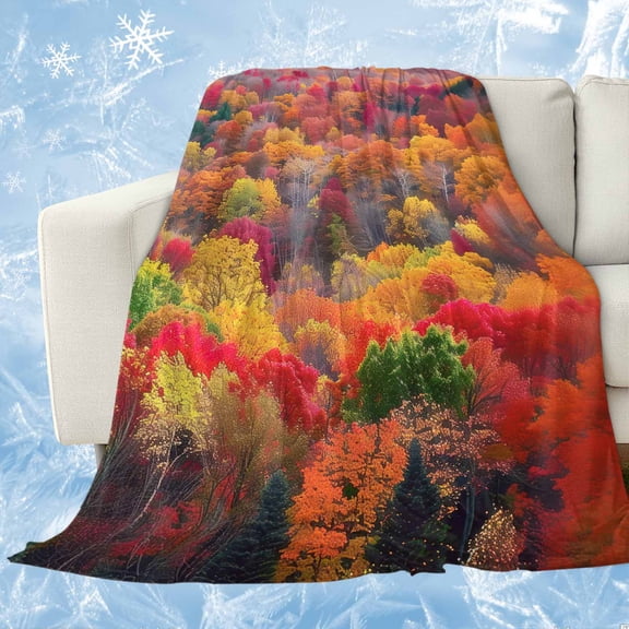 Red Orange Green Forest Cooling Blanket,Lightweight Breathable Summer Throw Blanket with Double Sided Cold Effect,Fall Botanical Tree Maple Leaf Picnic Blankets Bed Sheet for Hot Sleepers 30"x40"