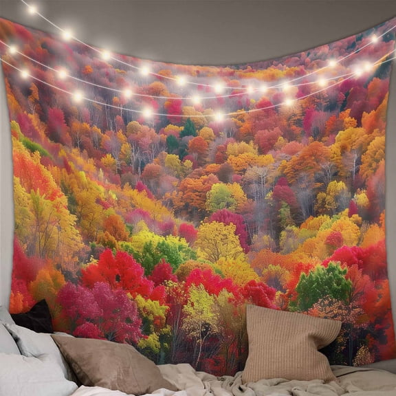Red Orange Green Forest Small Tapestry for Bedroom Wall Hanging Tapestry,Fall Botanical Tree Maple Leaf Ceiling Backdrop Tapestries Poster Blanket Wall Decor for Teens Room Living Room Dorm 23" x 28"