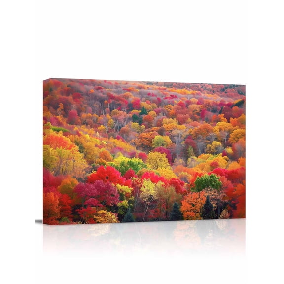 Red Orange Green Forest Wall Art for Living Room,Canvas Picture Wall Decor for Bathroom Bedroom,Fall Botanical Tree Maple Leaf Painting Artwork for Office Kitchen Hallway Dining Room Decor 12"x16"