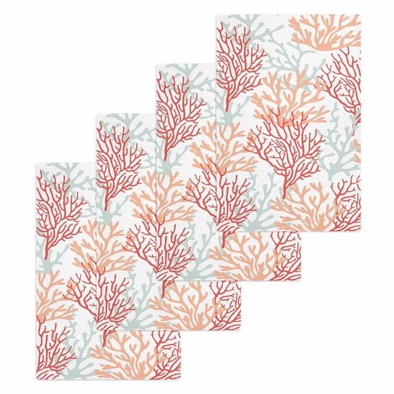 Red Orange Grey Coral Coastal Hand Towels Set,Waffle Weave Kitchen Towels 4Pcs,Summer Beach Seaside Nautical Microfiber Hair Face Bath Tea Towel Absorbent Cleaning Dish Cloths 15.7"x23.6"