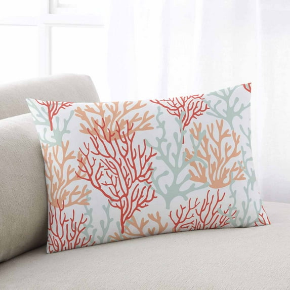 Red Orange Grey Coral Coastal Throw Pillow Cover,Pillowcase Protectors with Zipper,Breathable Decorative Lumbar Pillow Case Cover,Summer Beach Seaside Nautical Pillow Shams for Couch Sofa 12x20Inch