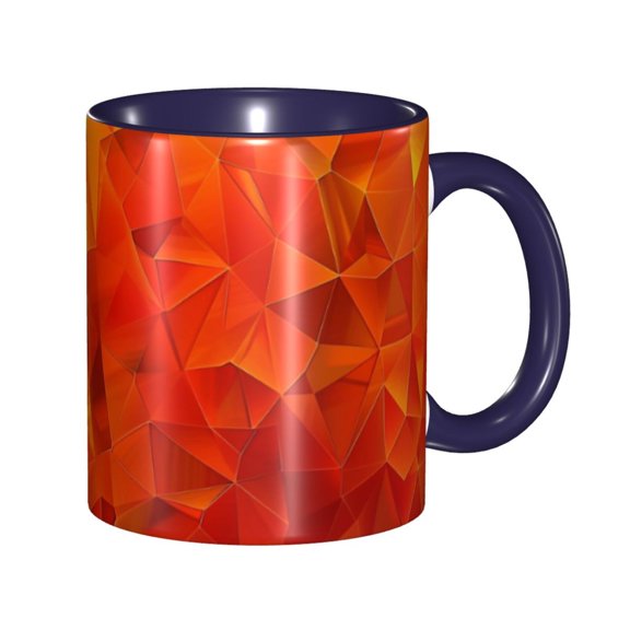 Red Orange Grid Coffee Mug Fun Custom Ceramic Mugs 11oz Navy Blue
