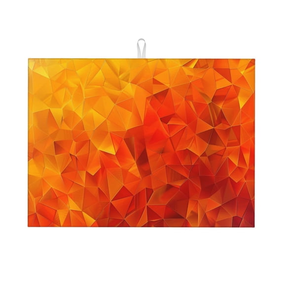 Red Orange Grid Dish Drying Mat XL for Kitchen Counter Microfiber Absorbent Leaves Dish Draining Mat Reusable Washable Large 18"x24"
