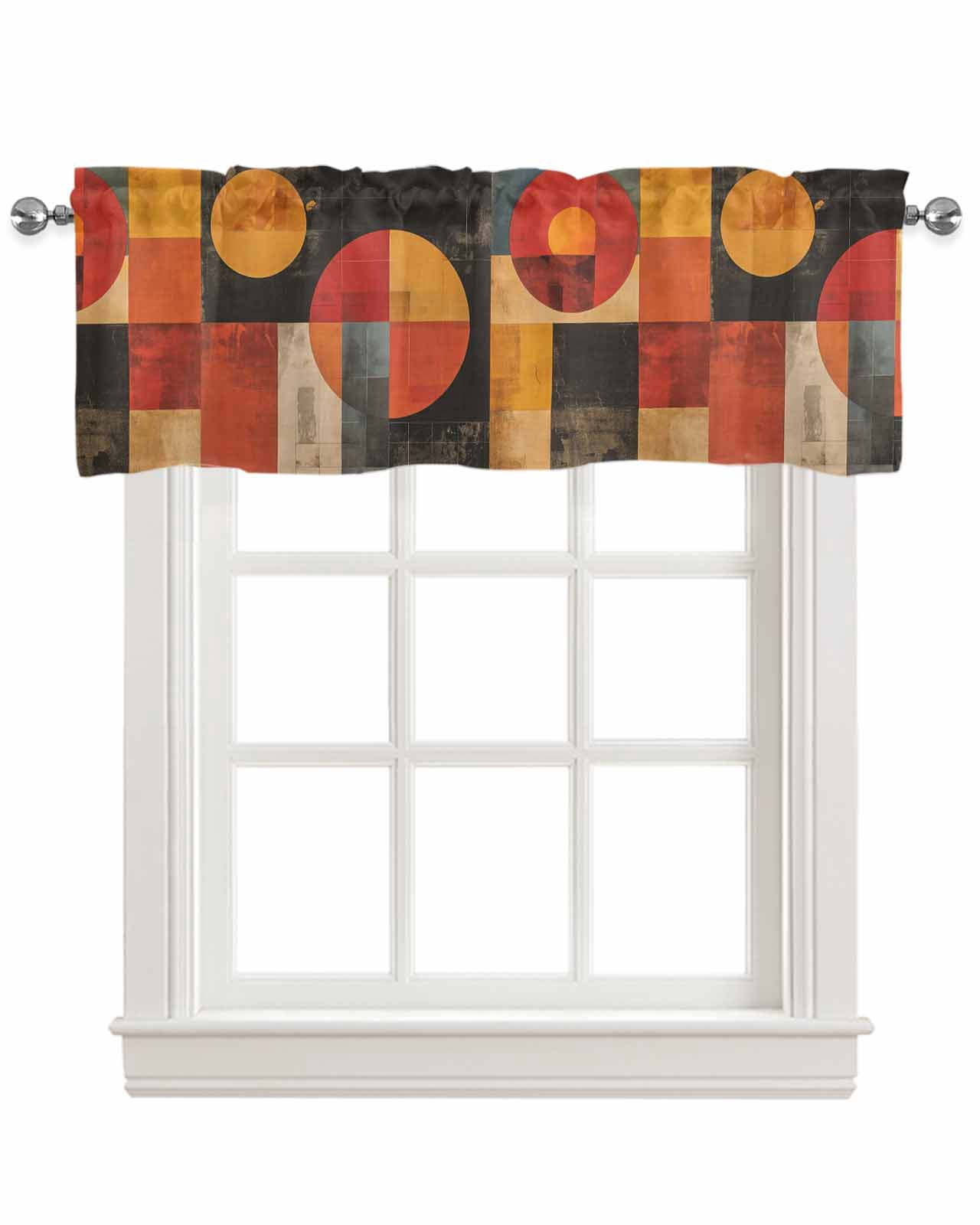 Red Orange Linen Curtain Valance for Bedroom/Bathroom/Kitchen/Office/Living/Dining Room Window,Black Contemporary Abstract Painting Art Rod Pocket Topper Decorative Cafe Drapes Panel 42"x18"
