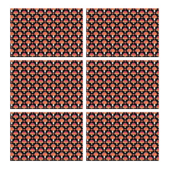 Red Orange Mushroom Black Pattern Summer Placemats Table Placemats Set Of 6-Linen Kitchen Washable Placemats Table Mats 11.8"x17.7" Non-Slip Heat Resistant