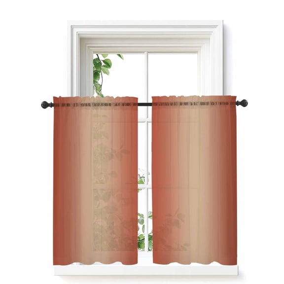 Red Orange Ombre Curtains 45 Inch Length, Sheer Curtains for Bedroom Living Room Window Modern Gradient Abstract Art Rod Pocket Voile Drapes Kitchen Curtains Small Half Window 42"x45" 2 Panels