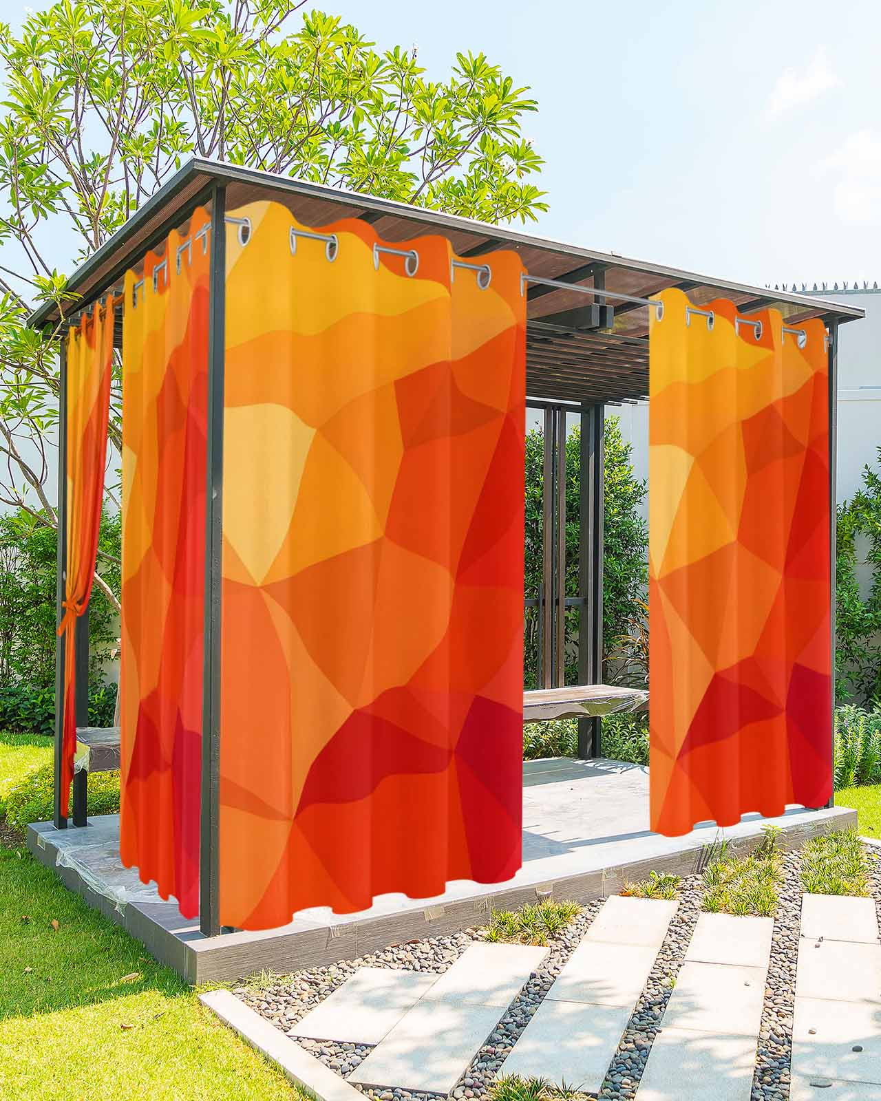 Red Orange Outdoor Curtains for Patio, Modern Abstract Ombre Geometric Aesthetic Privacy Drapes Grommet Waterproof Outside Curtains for Porch/Cabana/Balcony 54"x 95", 2 Panel