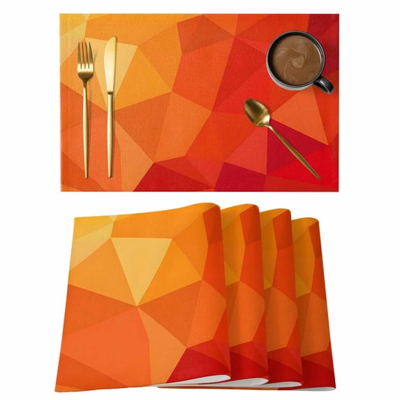 Red Orange Placemats Set of 12 Modern Abstract Ombre Geometric Aesthetic Place Mats Indoor Wipeable Table Mats Washable Cloth Dining Table Placemats for Kitchen Holiday Party Home Decor 13x19 Inch