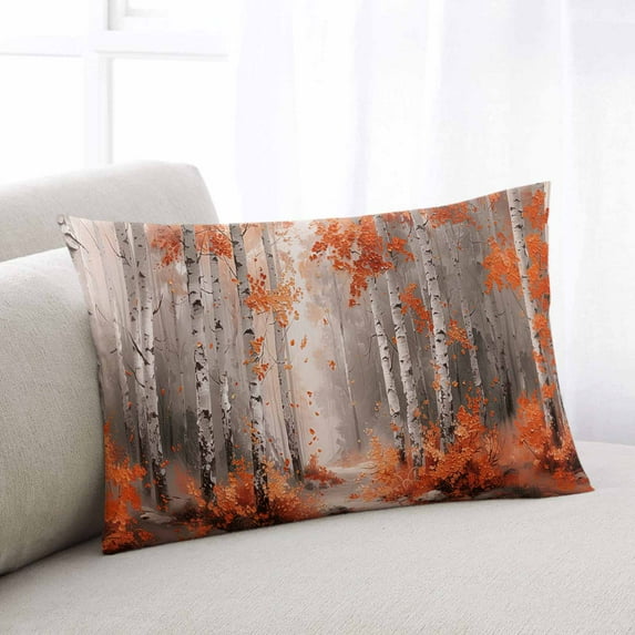 Red Orange Queen Size Pillow Cover, Pillowcase Protectors with Zipper, Breathable Decorative Throw Pillow Case Cover, Modern Oil Painting Art Forest Pillow Shams for Couch Sofa 20x30Inch