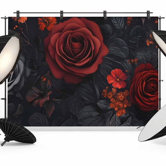 Red Orange Roses Backdrop for Photography,Fabric Photo Background Backdrop,Elegant Romantic Flowers Pastoral Photo Booth Background for Portrait Photoshoot Video Wedding Decoration Banner 7x5ft