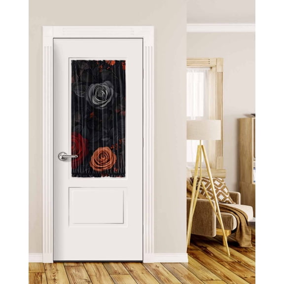 Red Orange Roses Blackout Curtains French Door Curtains for Door Window, Elegant Romantic Flowers Pastoral Privacy Drapery for Patio/Sidelight Doors, 1 Panel with Tieback, 25 x 40 Inches