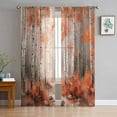 thumbnail image 1 of Red Orange Semi Sheer Curtains 63 Inch Length 2 Panels Set, Modern Oil Painting Art Forest Sheer Kitchen Curtain Privacy Voile Window Curtain for Living Room Bedroom Rod Pocket Drapes, 1 of 7
