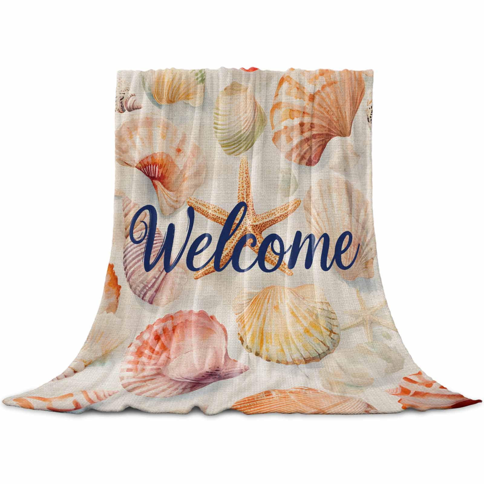 Seashell Collage Flannel Throw Blanket 50x60 - Beach Themed Blanket For Coastal Decor & Gifts