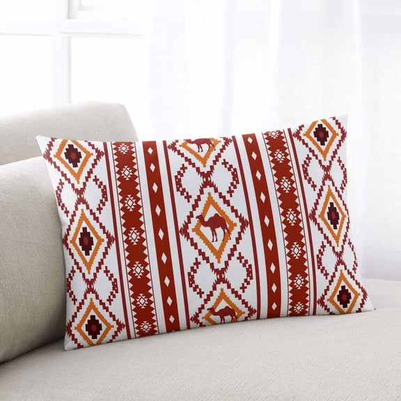 Red Orange Southwest Throw Pillow Covers, Aztec Boho Ethnic Geometric Art Soft Breathable Pillow Cases with Invisible Zipper for Sleeping, Toddler Pillowcases for Couch Bed Sofa Chair 12x20 Inches