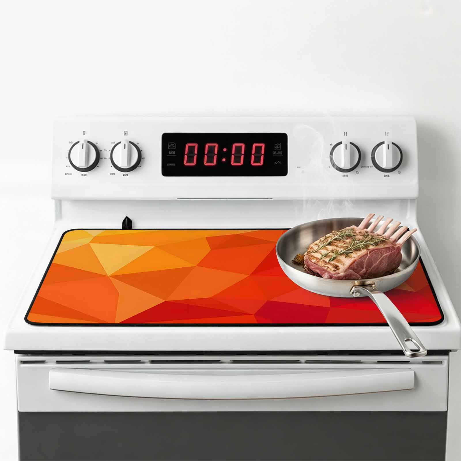 Red Orange Stove Top Cover for Electric Stove, Heat-proof & Non Slip Glass Top Stove Cover Protector, Modern Abstract Ombre Geometric Aesthetic Kitchen Flat Cooktop Rubber Mat 24x21 Inches