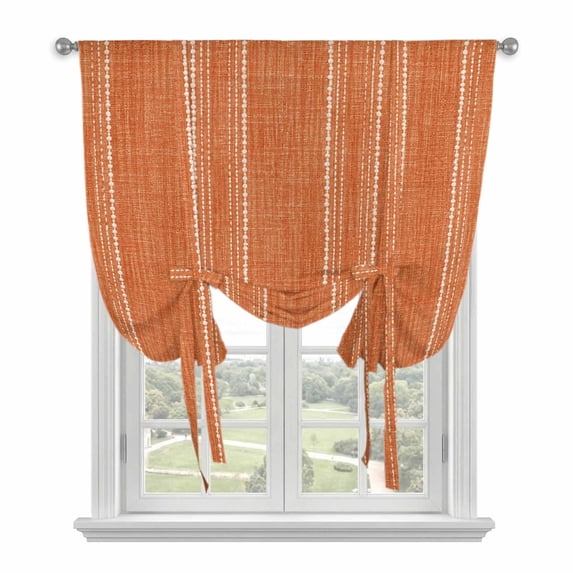 Red Orange Stripe Tie Up Curtains for Windows, Adjustable Balloon Window Shades, Farmhouse Modern Minimalist Geometric Kitchen Window Treatments Farmhouse Short Curtains with Rod Pocket 42"x45"