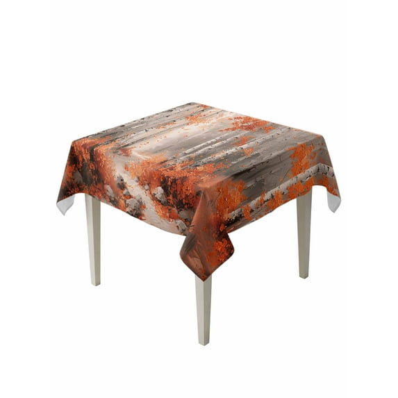 Red Orange Table Cloth, Modern Oil Painting Art Forest Waterproof Tablecloth for Square Tables, Reusable Washable Fabric Table Cover for Restaurant Kitchen Dining Tables 54"x54"