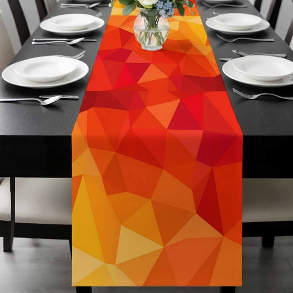 Red Orange Table Runner 36 Inches Long, Modern Abstract Ombre Geometric Aesthetic Kitchen Coffee Dining Table Decoration for Home Party Birthday Wedding Home Decor 13x36 Inches