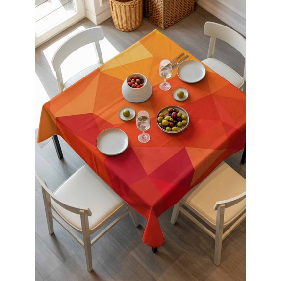 Red Orange Tablecloth Square Table Cloth 60x60, Waterproof Tablecloth Outdoor Table Cloth, Modern Abstract Ombre Geometric Aesthetic Washable Table Cover for Kitchen Dinning Party