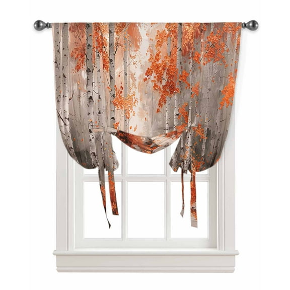 Red Orange Tie Up Curtains for Kitchen Bathroom Bedroom Windows 45 Inch Length, Modern Oil Painting Art Forest Balloon Drape Curtains Shade Rod Pocket Drapery Curtain Panel, 42"x45"