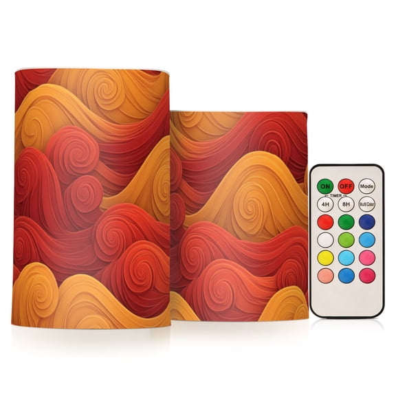 Red Orange Waves Flickering Flameless Candles LED Tealight Battery Operated with Remote Set of 2 Holiday Decor Ornaments