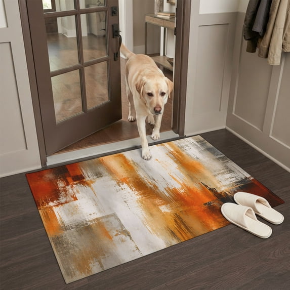 Washable Abstract Shape Rug Red Orange White Graffiti Front Door Rugs 2x3ft Abstract Art Mottled ...
