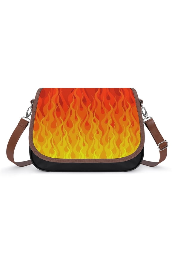 Red Orange Yellow Burning Flames And Fire Vintage Crossbody Bag for Women Medium Leather Hobo Bags Shoulder Bag Classic City Leather Satchels