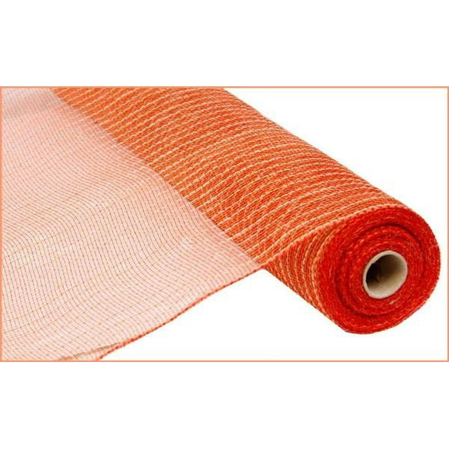Red, Orange and Tan Thin Stripe Poly Jute Deco Mesh, 21 inches x 10