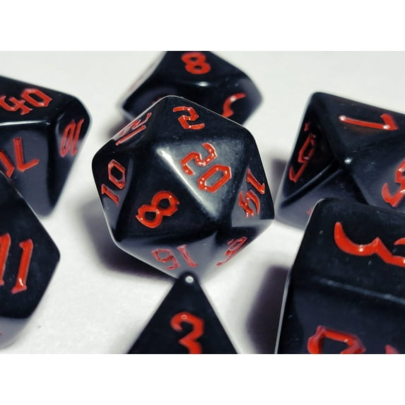 Red Orcish Script DnD Dice Set | Dungeons and Dragons | 7 Dice RPG Polyhedral Set