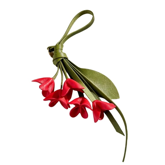 Red Osmanthus Flower Bag Charm, PU Leather Floral Backpack Purse Keychain Accessory, Realistic Bell-Shaped Blossom Decor for Handbags Car Mirror, Durable Fashion Gift for Women