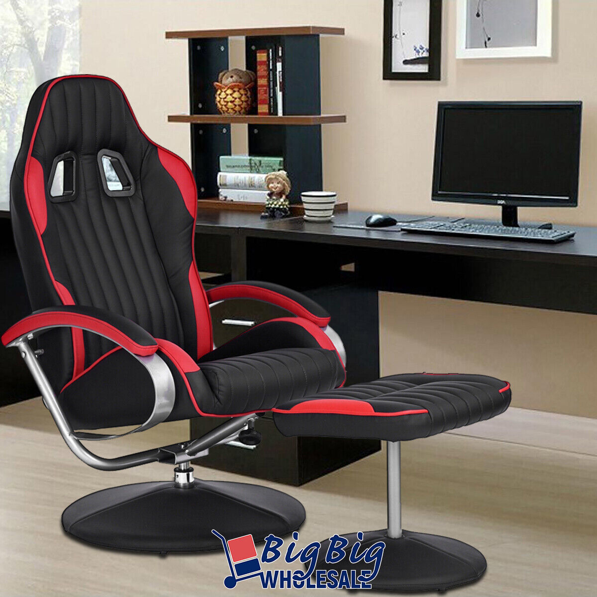 Red Ottoman Gaming Chair Ergonomic Swivel Computer Office High Back