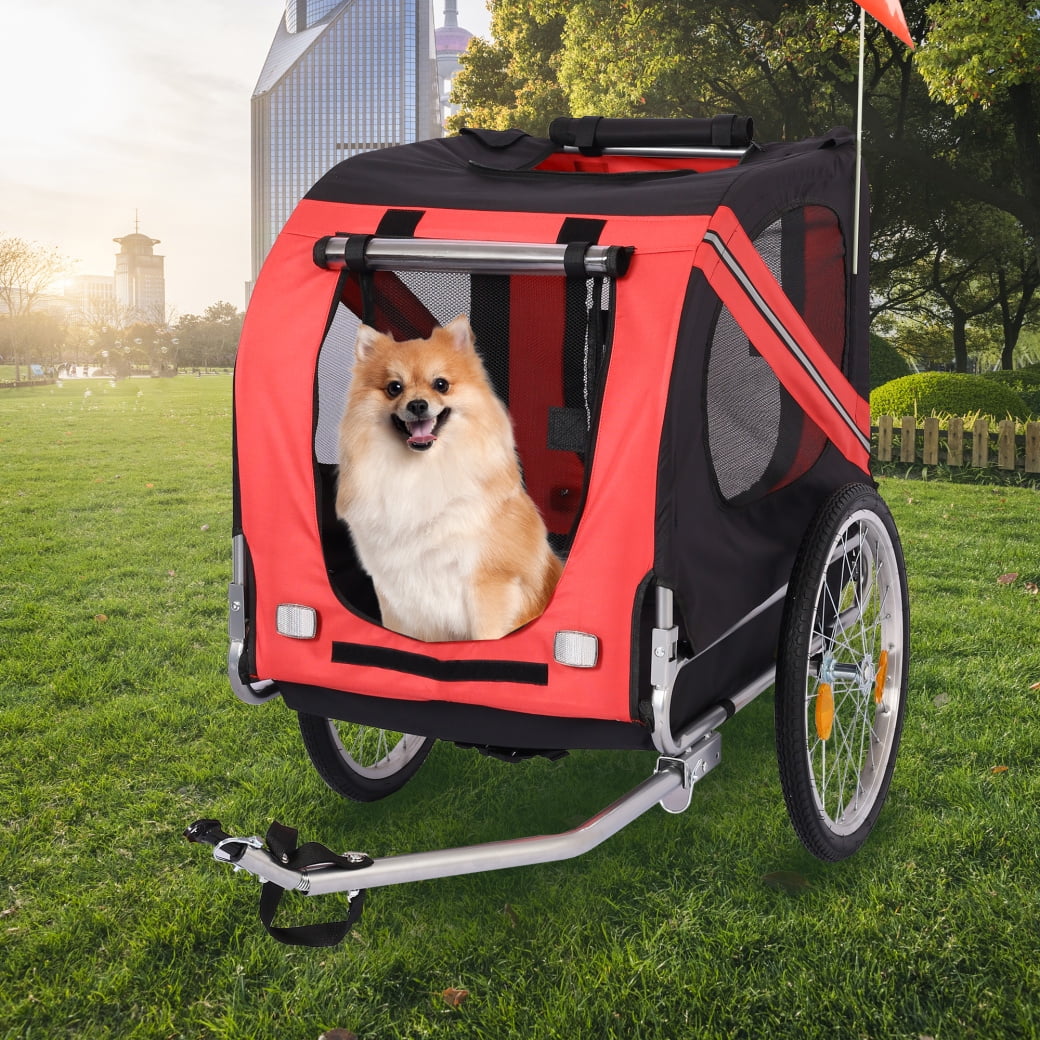 Red Outdoor Dog Bike Trailer, Heavy Duty Pet Bicycle Trailer with Two