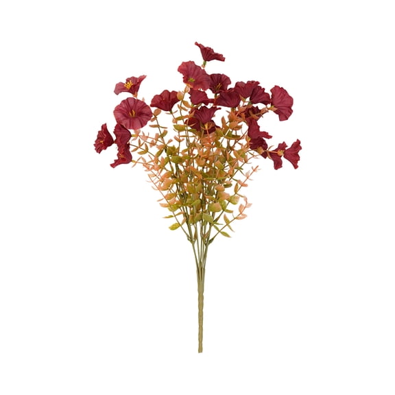 Red Outdoor Faux Flowers 7 Head Morning Glory Artificial For Garden Decoration 35 Cm Length Plastic Material Red Color